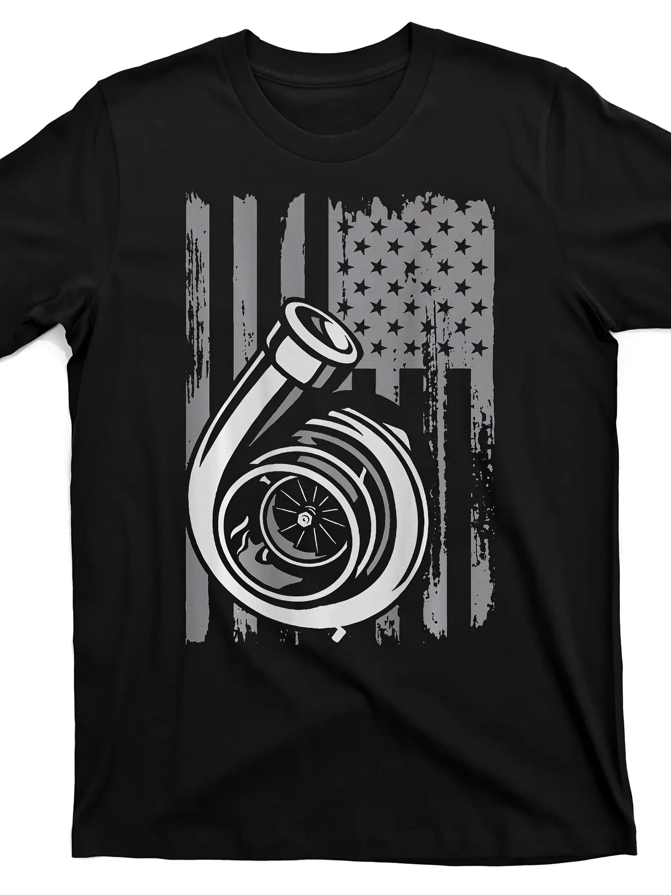 Turbocharger USA Flag Graphic T-Shirt 100% Cotton O-Neck Short Sleeve Summer Casual Mens T-shirt Streetwear