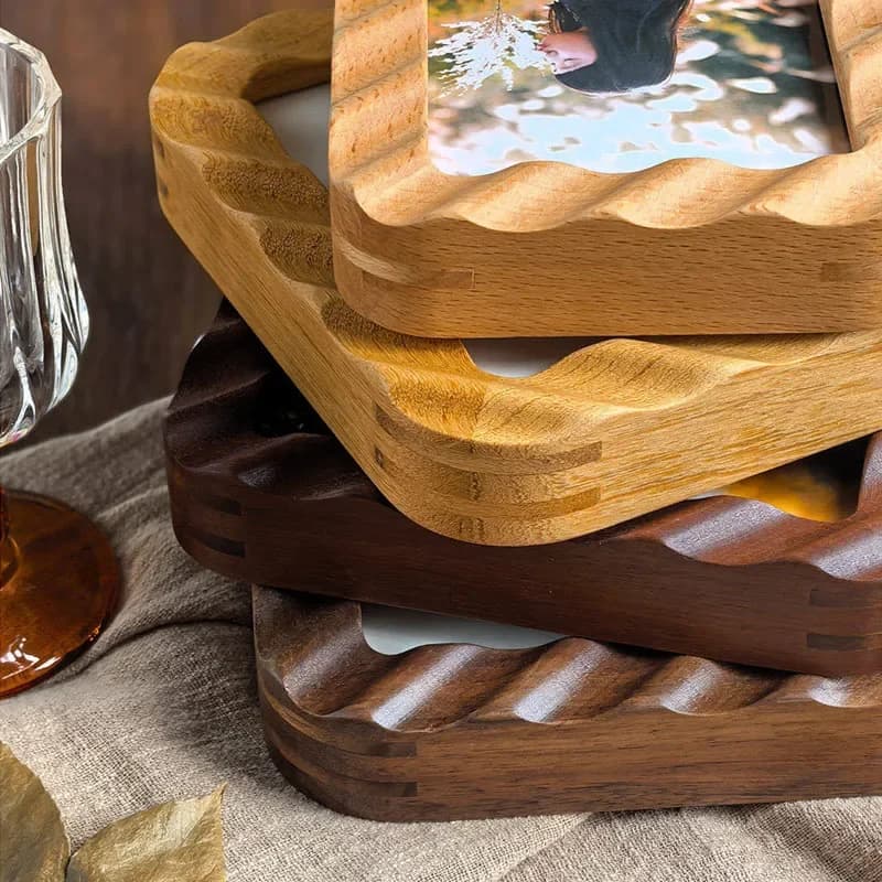 High-grade Solid Wood 5-10in Photo Frame Cartoon Kids Wave Picture Frame Black Walnut/Teak Wedding Tabletop Display Home Decor