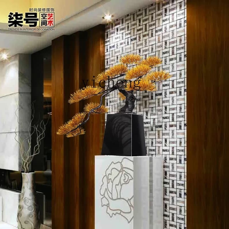 L7-14 new Chinese welcome pine simulation ornament wrought iron sculpture metal handicraft hotel lobby landscape tree