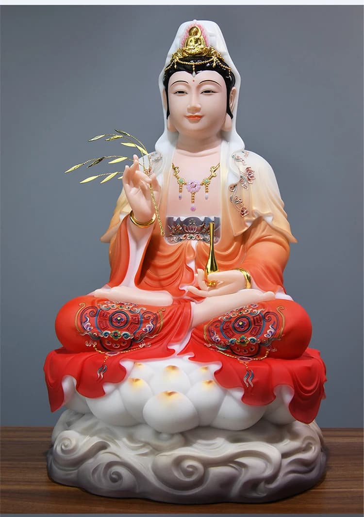 LTT marble Guanyin Bodhisattva Buddha statue sitting lotus Nanhai Guanyin Empress ornament is offered for home use