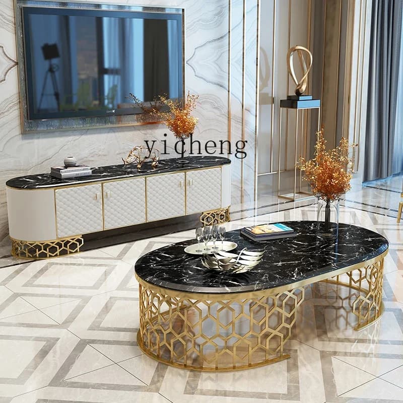 gz-3  light luxury coffee table TV cabinet combination living room marble oval corner cabinet furniture