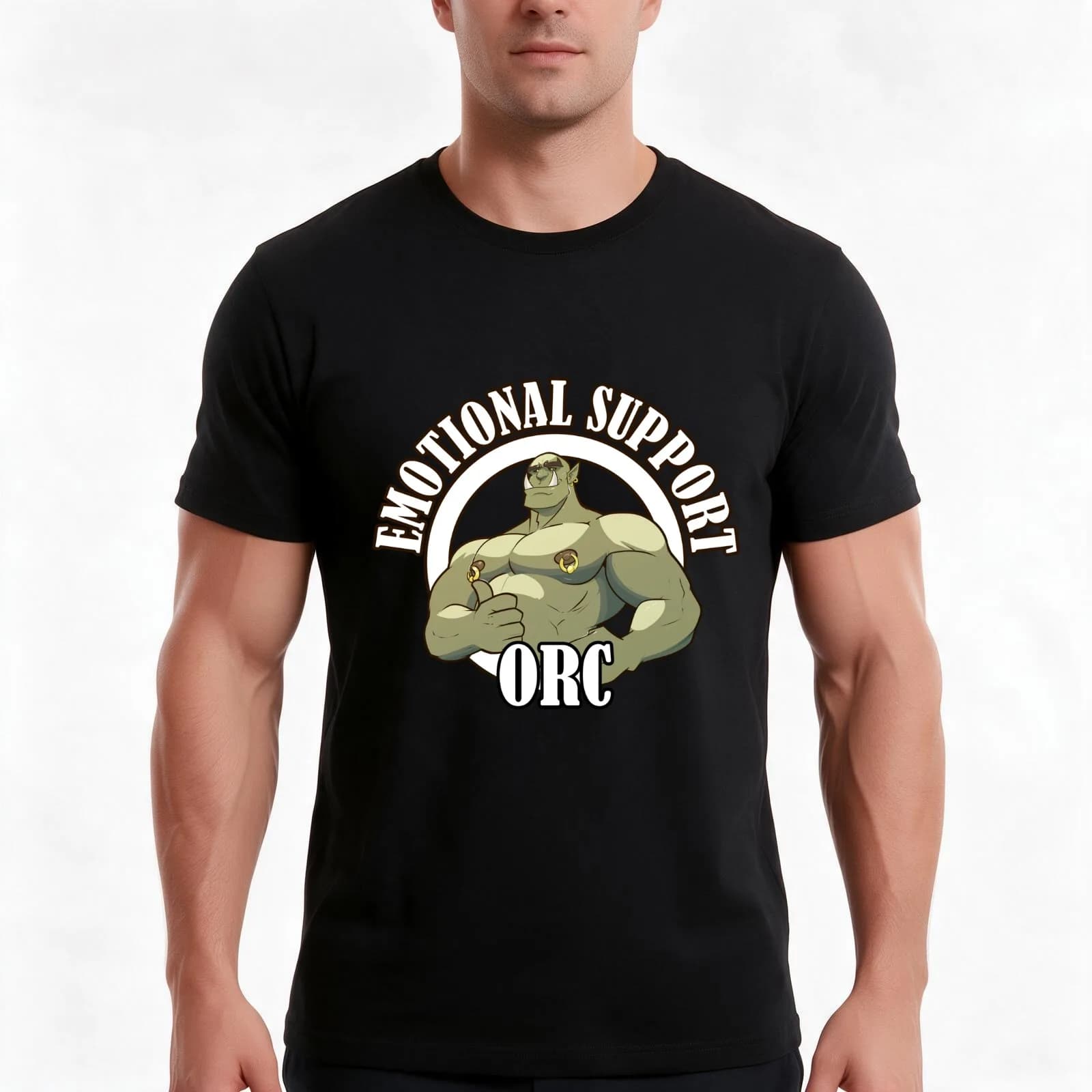 Emotional Support Orc T-Shirt, Summer Casual Cotton Tee, Oversized Streetwear Tops, Vintage Graphic Print, Unisex Men Women