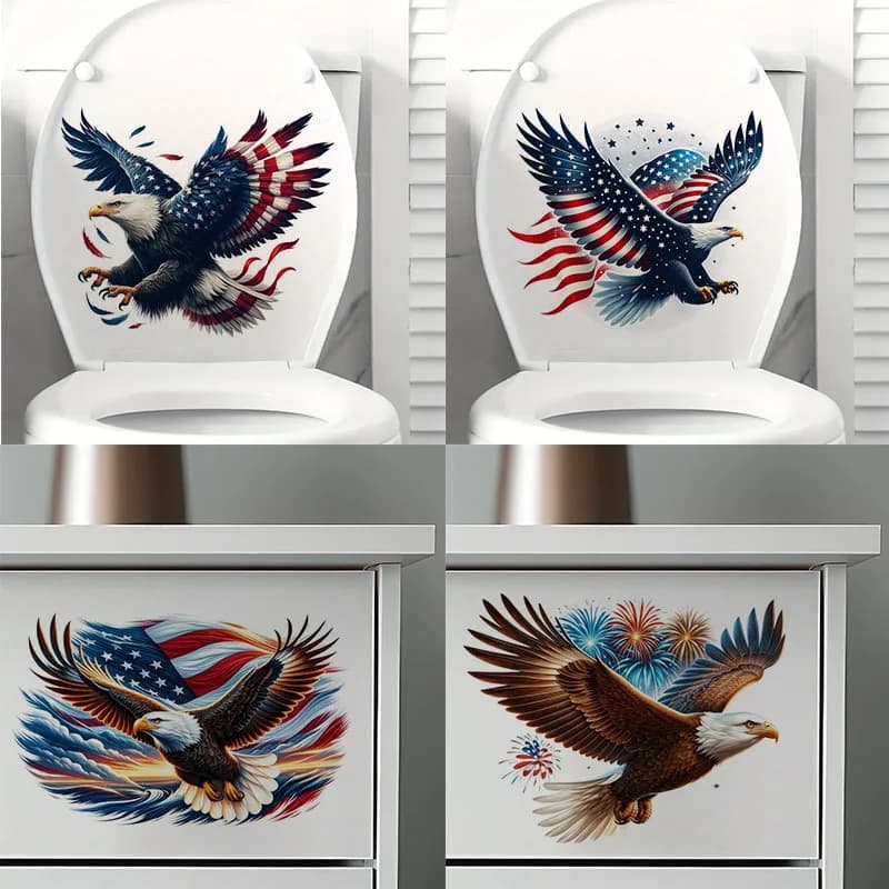 American Flag Eagle Self-Adhesive Toilet Stickers,Wall Decal Removable, Reusable Vinyl Car Sticker for Toilet Lid, Bathroom