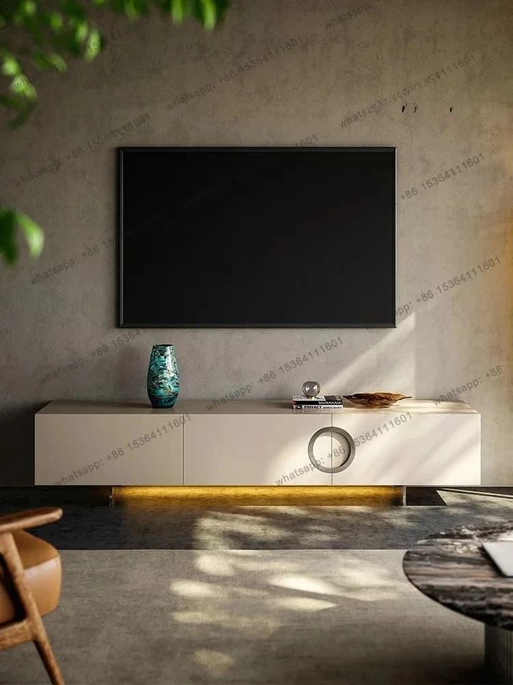 Italian minimalist TV cabinet Post-modern minimalist villa living room floor cabinet Light luxury acrylic high-footed TV cabin