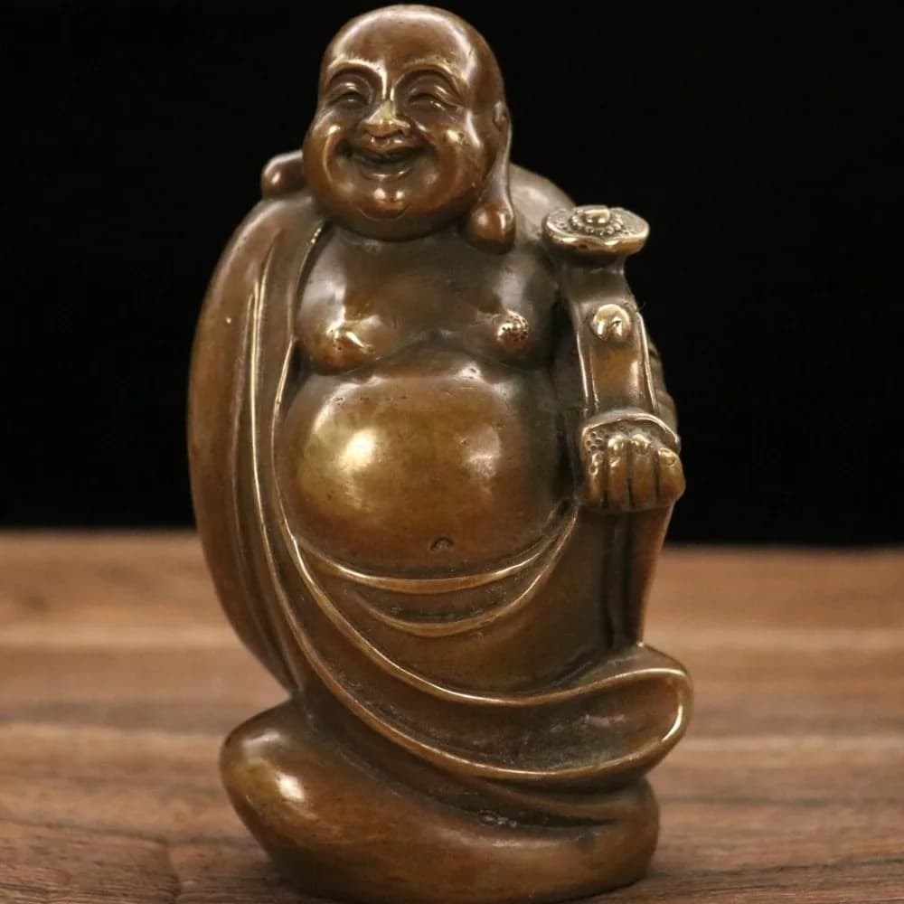 Antique-Style Ruyi Maitreya Buddha Standing Statue: Home and Office Desk Ornament for Good Luck