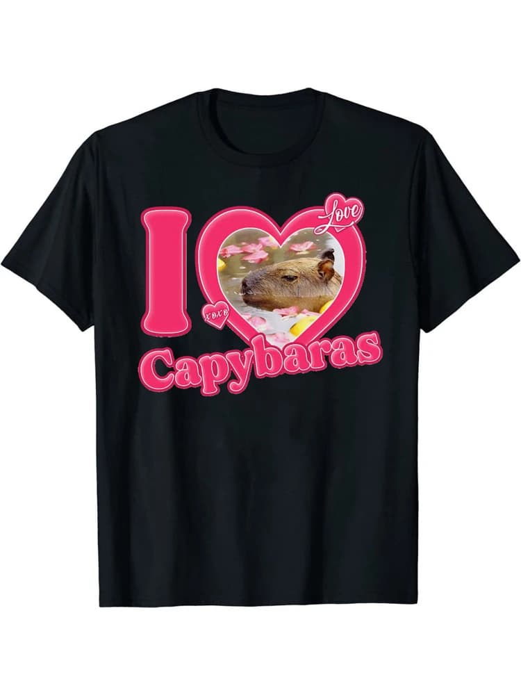 "I love capybara" men's casual 100% cotton short-sleeved T-shirt men's summer dress.