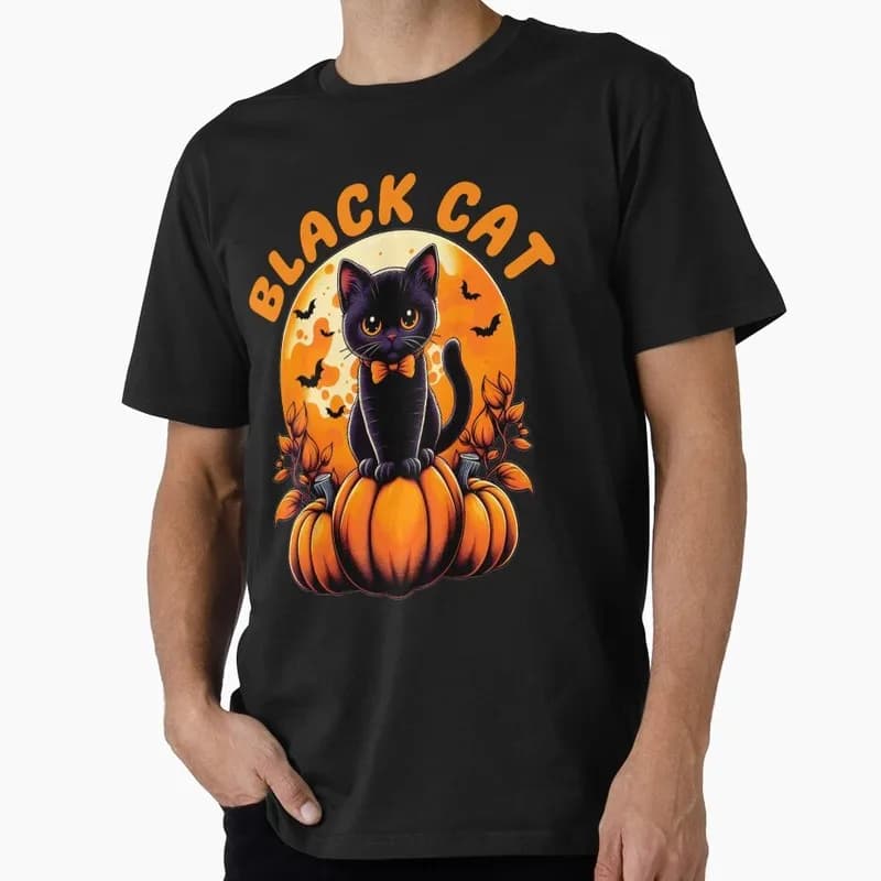 Black Cat Pumpkin Halloween Costume Fall Autumn Season Gift T Shirt Funny Cat Lover Tee Unisex Trick or Treat Costume Party