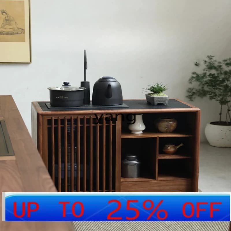 LHH  New Chinese Tea Cabinet Solid Wood Side Cabinet Kettle Integrated Shelf Side
