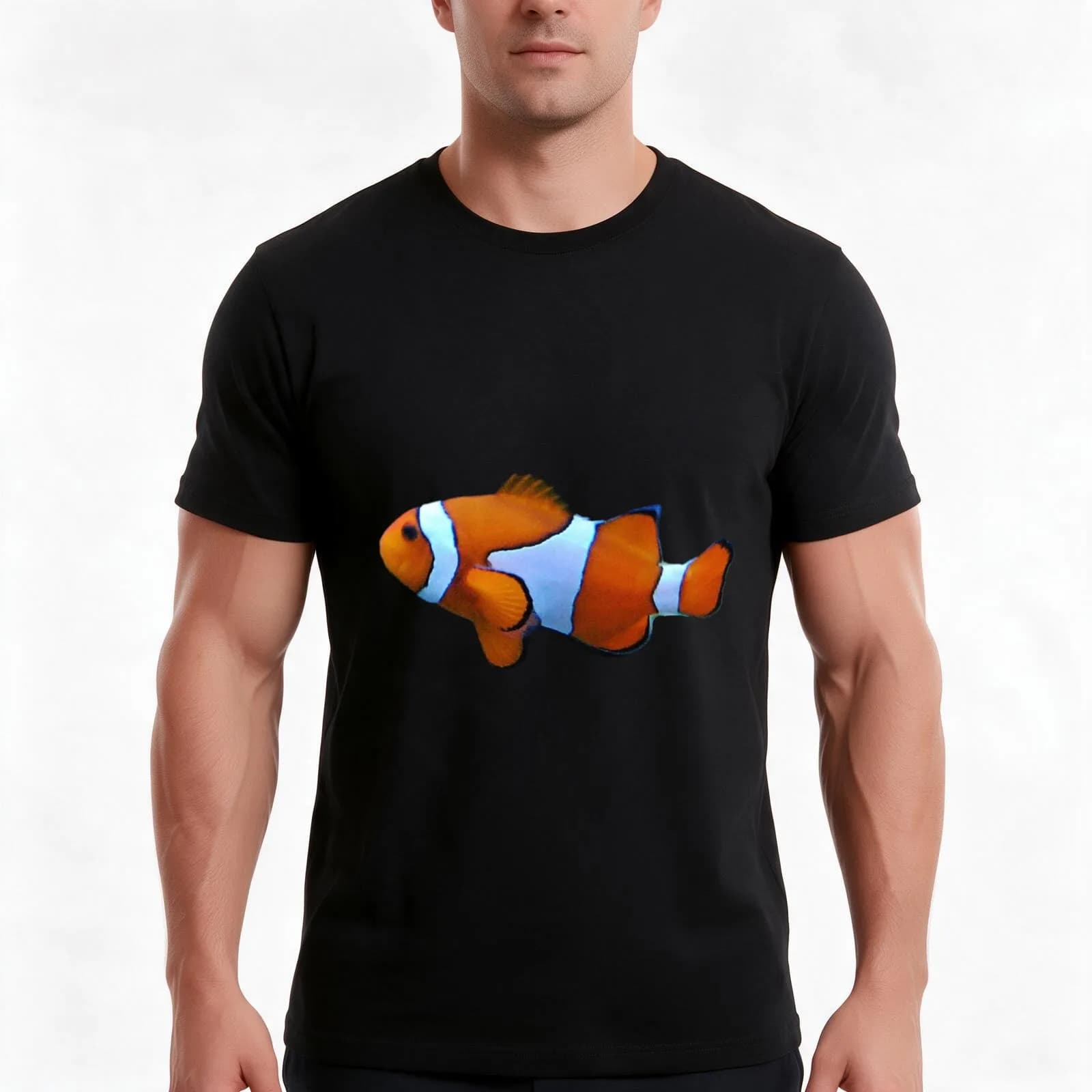 Happy Clown Fish T-Shirt, Summer Casual Cotton Tee, Oversized Streetwear Tops, Vintage Graphic Print, Loose Fit Short Sleeve