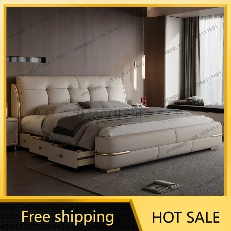 LS150x200cm 180x200cm 200x220cm Modern Light Luxury Leather Master Bedroom Bed Frame Queen Bedroom Beds And Bed Frames Furniture