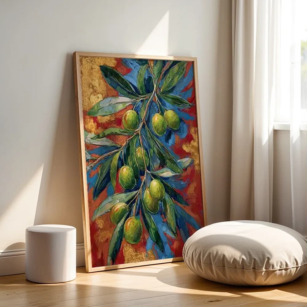 Modern Abstract Olive Branch Plant Canvas Wall Decor Picture, 2D Printed Poster Wall Art, Home Decor Gift For Living Room And Be