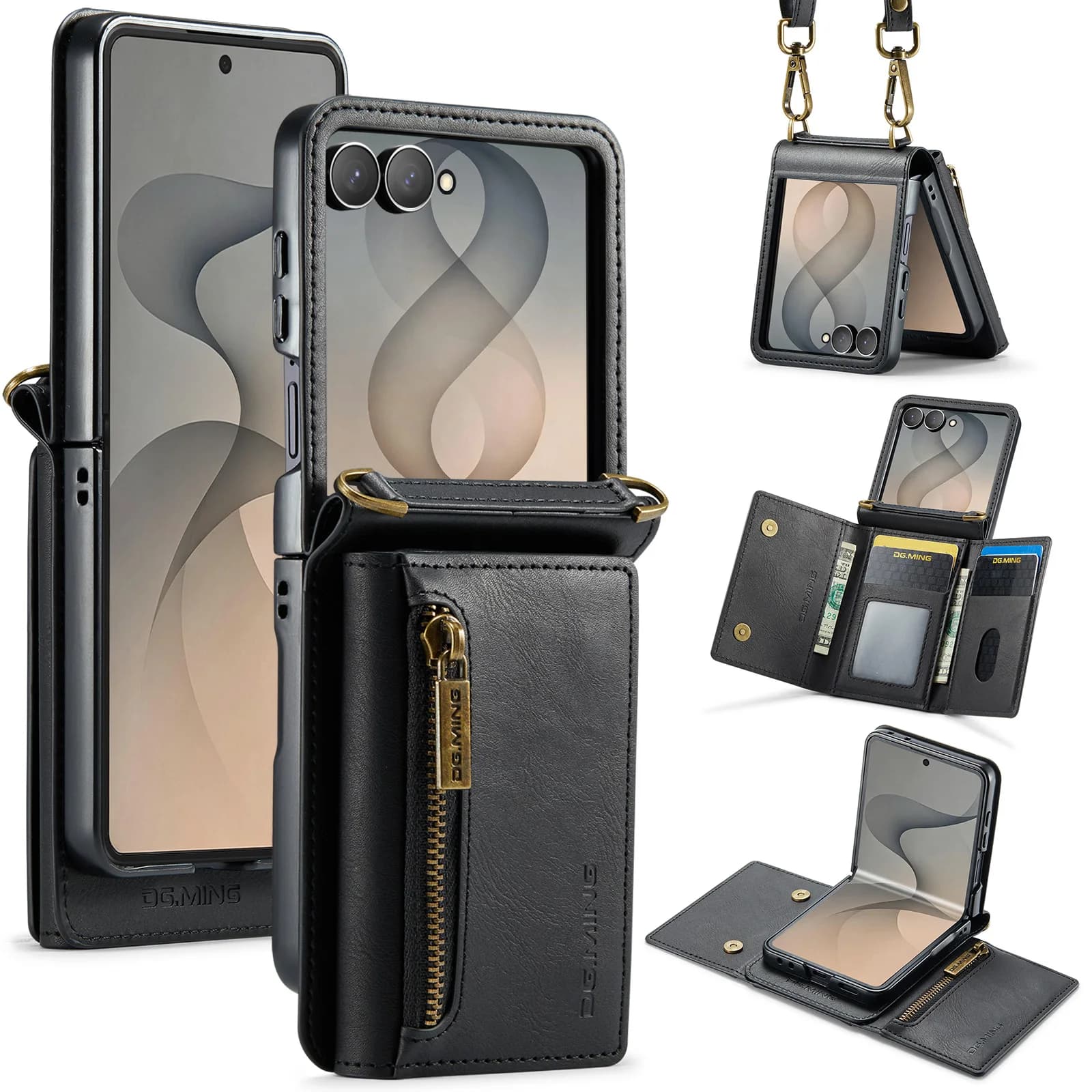 2 In 1 Magnetic Case For Samsung Galaxy Z Flip 8 7 6 5 4 3 Wallet Leather Card Holder Pocket Cover Funda Shell