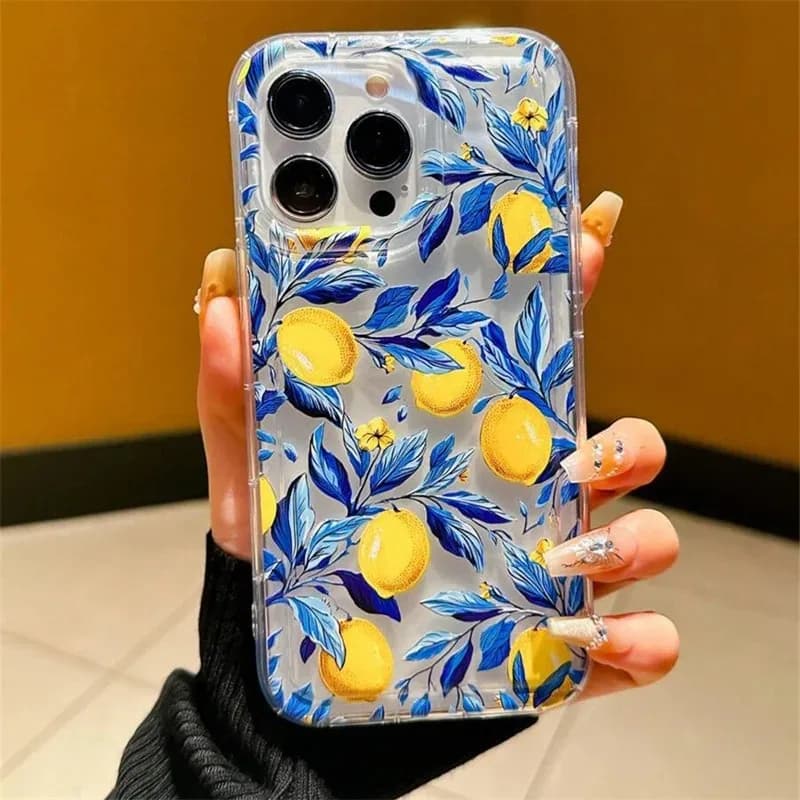 Summer Fresh Fruit Lemon Print TPU Case for iPhone 16 15 14 13 12 11 Pro Max XS XR 16E 7 8 Plus Air Cushion Shockproof Cover