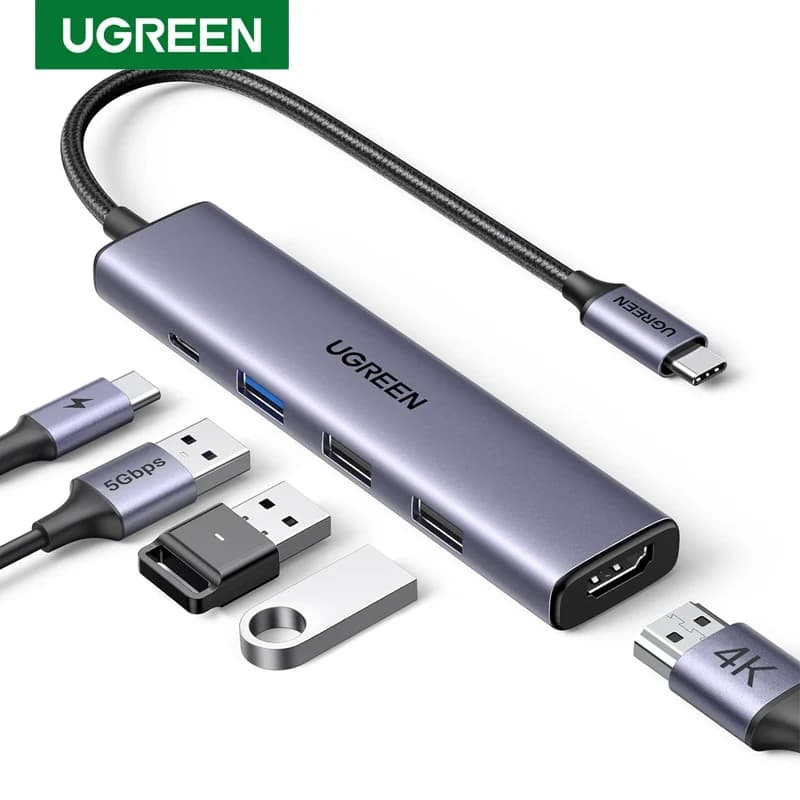 UGREEN CM478 Revodok 105 USB C HUB 5 in 1 Multiport Adapter 4K Type C 3.1 to 4K SD TF PD 100W Adapter for Macbook iPad