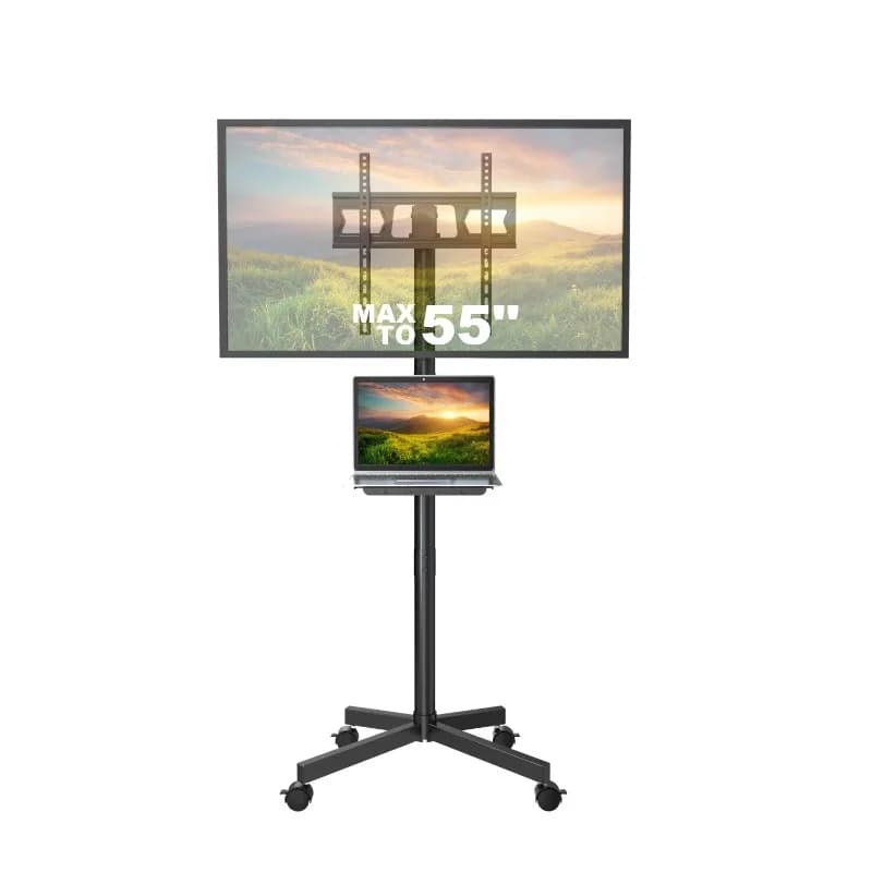 55-Inch Universal Floor TV Stand Mobile Rolling Stand TV Cart
