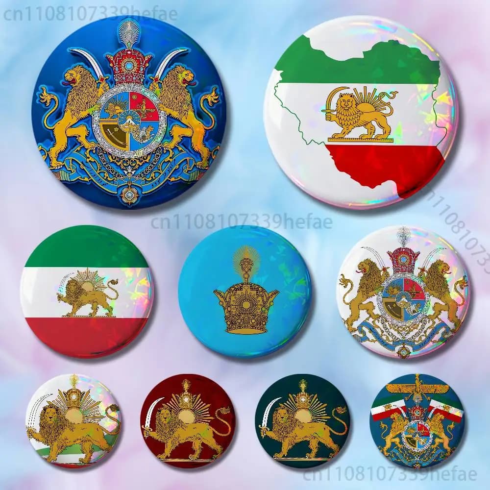 P-Pahlavi Imperial of Iran national Flag Insignia Badge Case For Decoration 44mm 32mm 58mm Round Tinplate Pin Brooch Gift