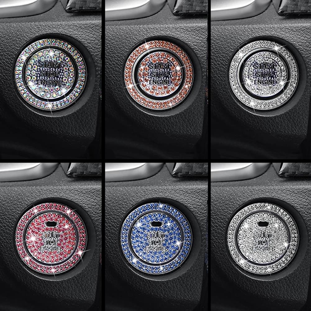 2Pcs Universal Car Start Switch Button Sticker Ring Decorative Crystal Diamond Cover Protective Stickers Car Accessories