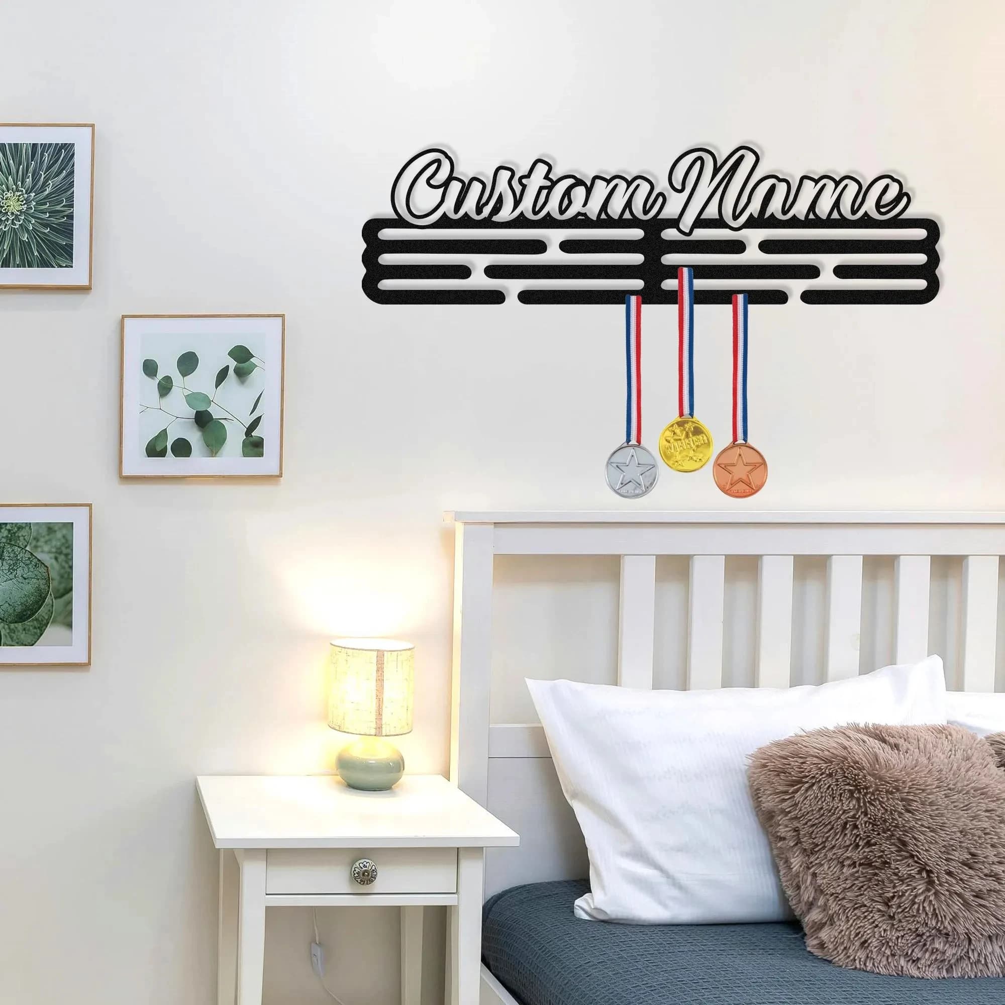 Custom Name Medal Hanger, Custom Text 12 Rungs for Medals & Ribbons, Medal Display, Personalized Sports Medal Holder