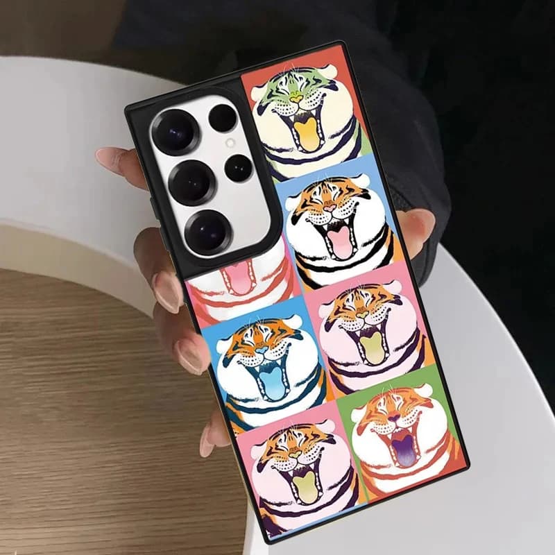 Happy Tiger Face Mirror Surface Magnetic Phone Cover for Samsung Galaxy S23 S24 S25 S26 Ultra S26+ Plus Case