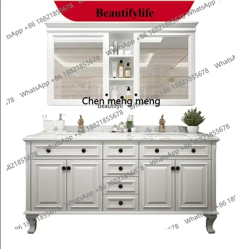 X  y American-Style Bathroom Cabinet Combination Solid Wood Bathroom Cabinet Washstand Marble Countertop Floor Cabinet