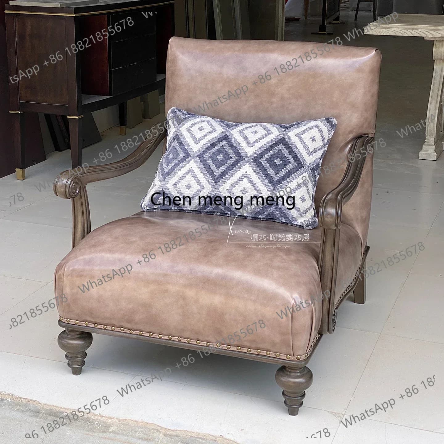 ZJAmerican solid wood sofa chair Living room single sofa chair Balcony retro home leisure chair