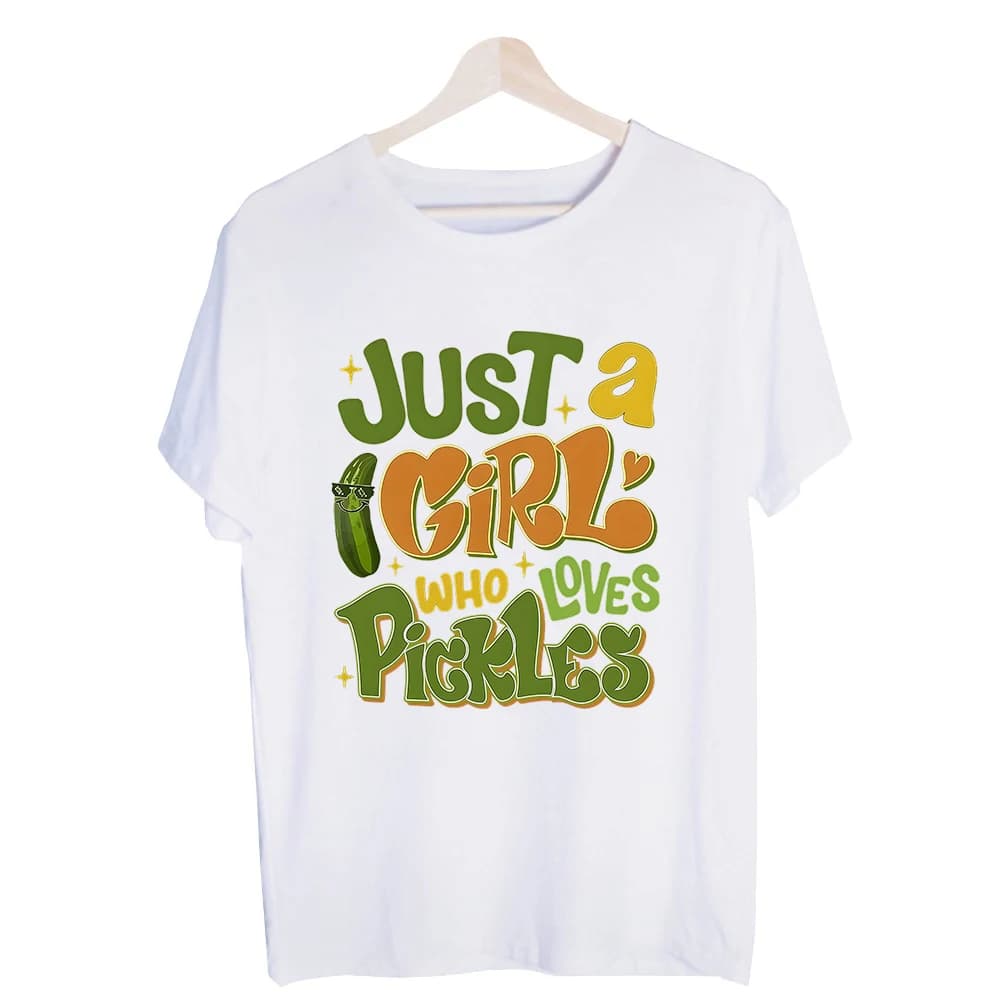 Women's Pickle Typography Graphic Tee, Casual Short Sleeve T-Shirt for Daily Wear and Food Lover Outfits