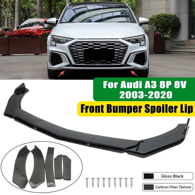 For Audi A3 8P 8V 2003-2020 5Pcs ABS Car Front Bumper Lip Spoiler Splitter Body Kit Canard Tuning Accessories