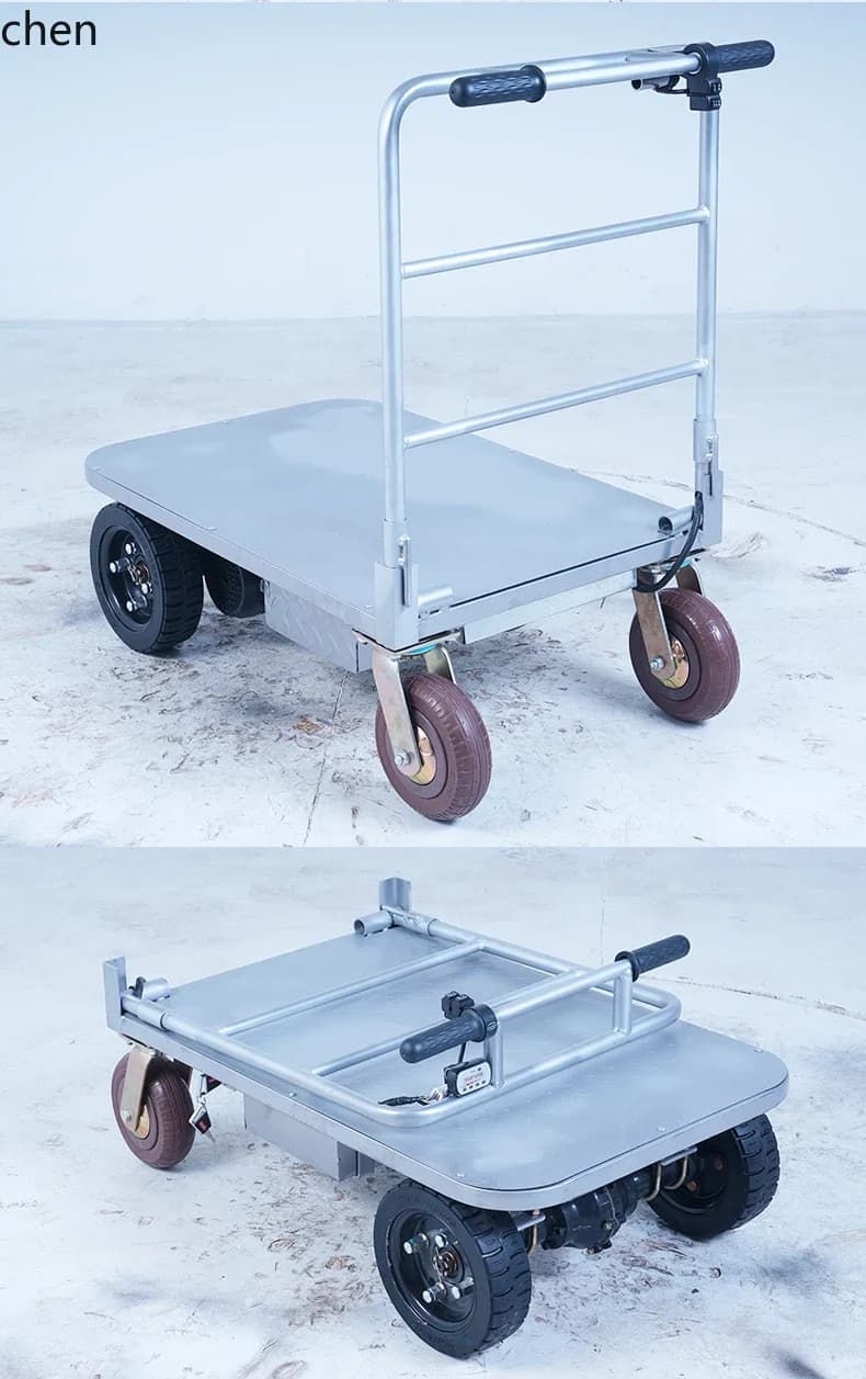 electric four-wheeled flatbed truck pulling cement and sand transport truck loading king into the elevator climbing