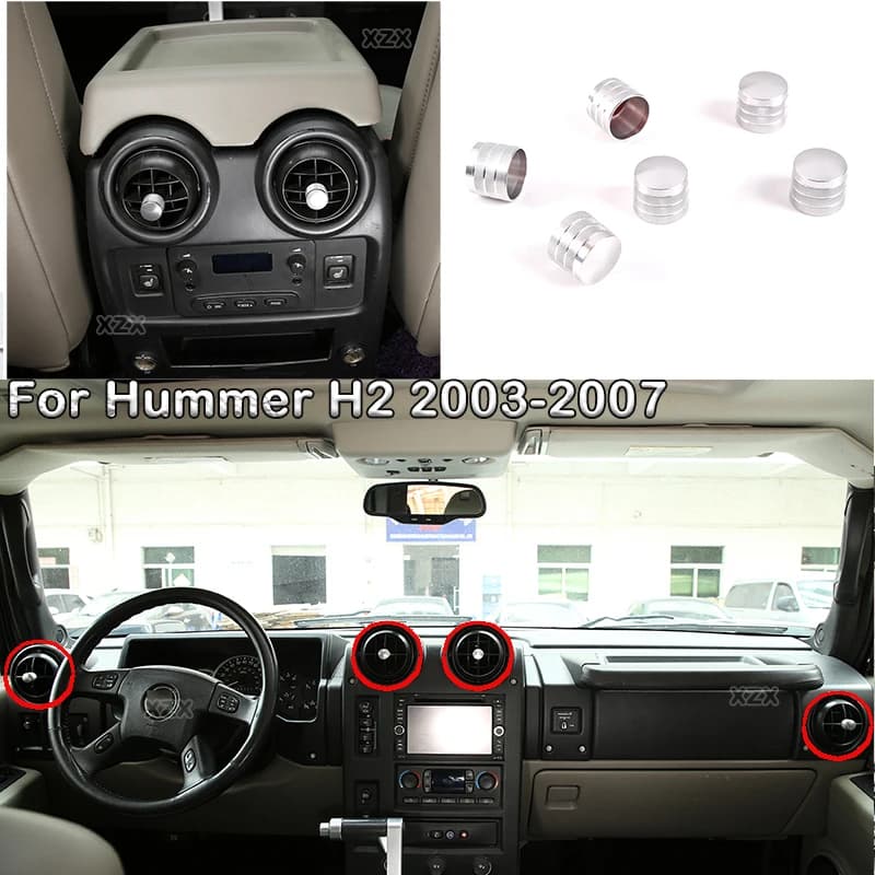 For Hummer H2 2003-2007 Aluminum Alloy Red Silver Dashboard Middle AC Vent Rear Row Vent Adjustment Knob Ring Trim Cover