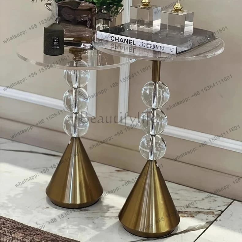 Italian minimalist transparent acrylic coffee table designer household sofa edge stainless steel creative base meeting table