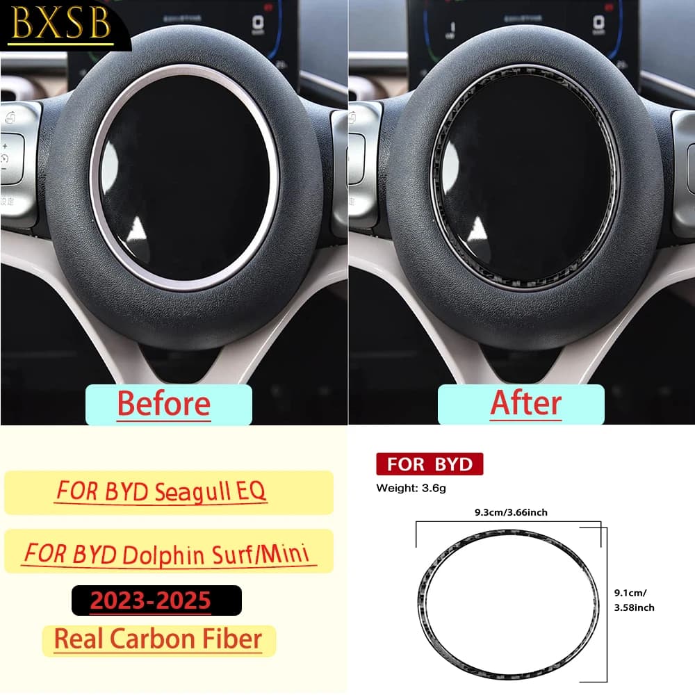 Carbon Fiber For BYD Seagull EQ/Dolphin Surf/Mini 2023-2025Car Steering Wheel Trim Customizable Car Sticker Interior Accessories