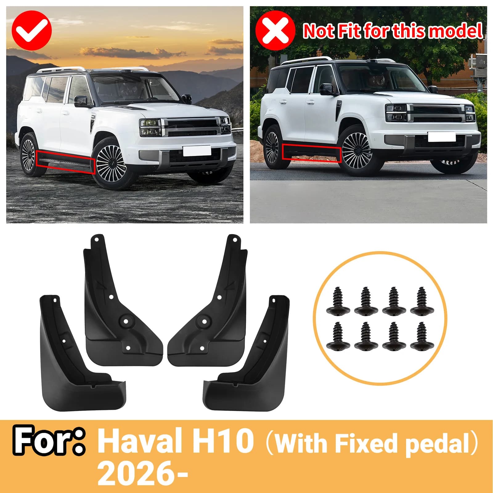 Mud Flaps Mud Guards For Great Wall Haval H10 2026 With Fixed Side Steps Custom Car Fender Mudflaps Auto Exterior Accessories