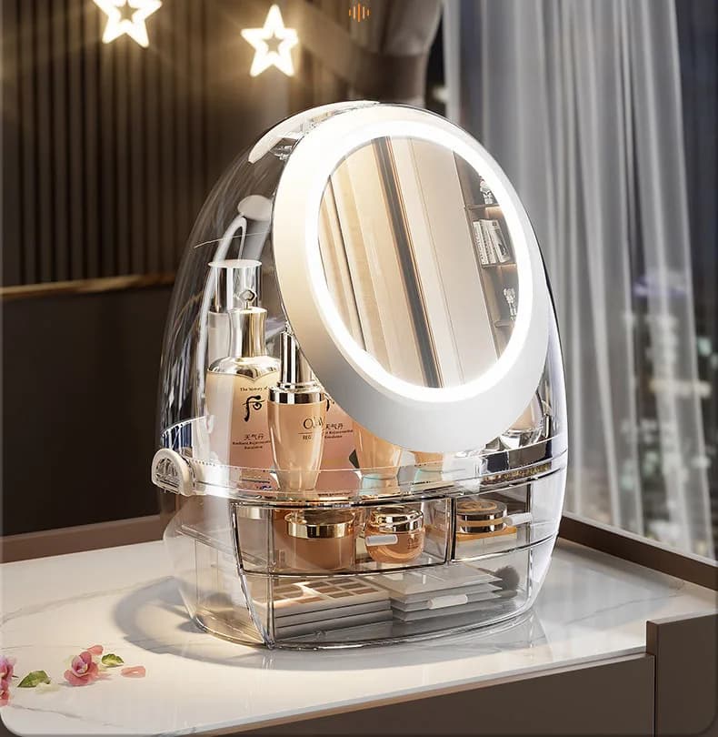 Transparent Plastic Dustproof Makeup Organizer with Injection Technique Cosmetics Countertop Display Case with Cover