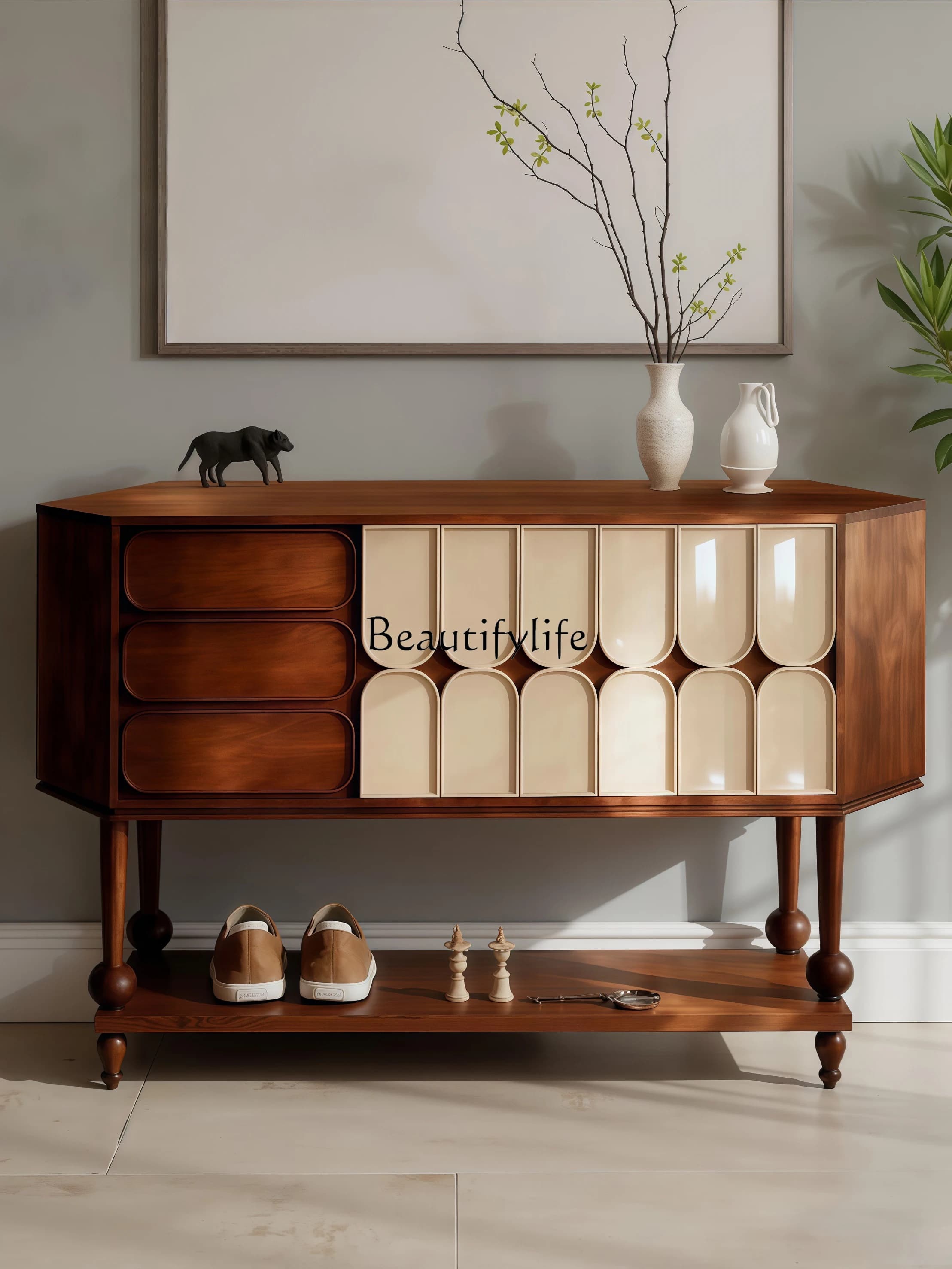 Entrance locker Solid wood storage cabinet Integrated against the wall Premium sense storage