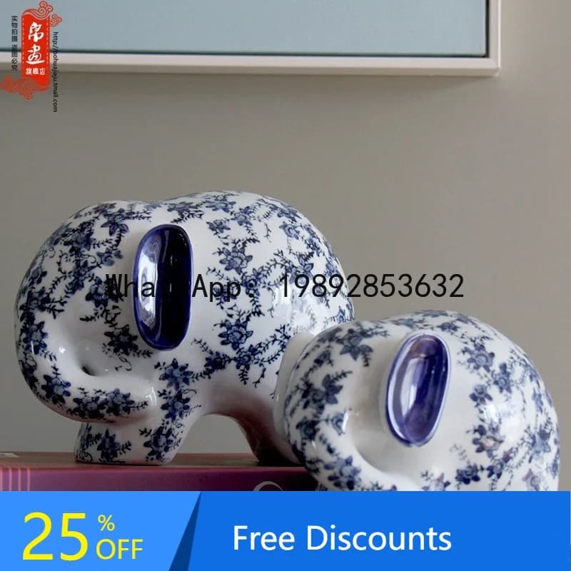 Chinese Ceramic Decorations Craftsmanship Home Living Room TV Cabinet Blue and White Classical Object Decorations Ornaments