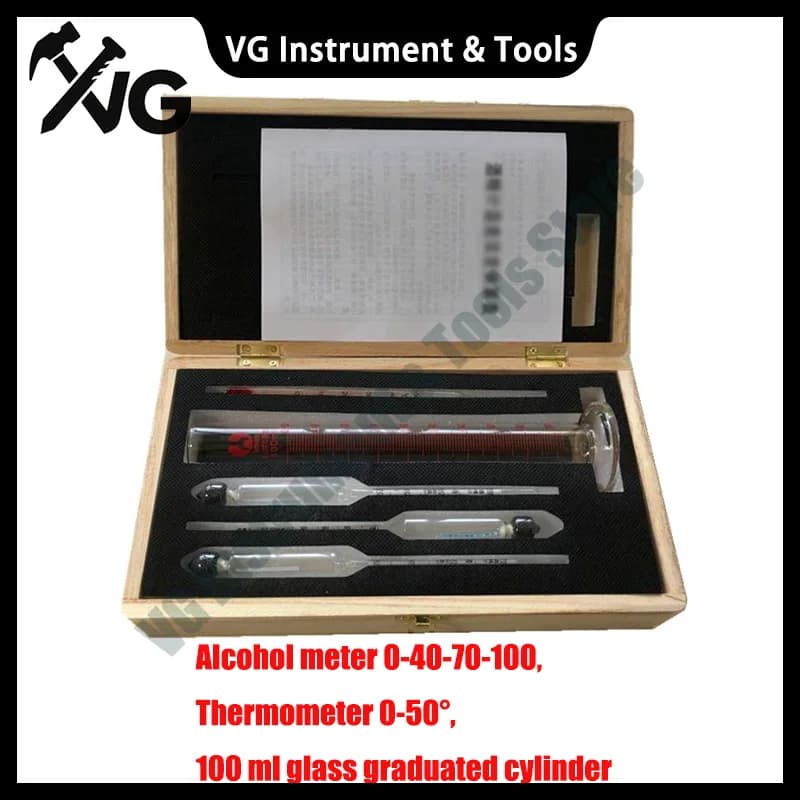 Hydrometer Tester Vintage Measuring Bottle Wooden Box Set Tools Alcoholmeter Alcohol Meter Wine Concentration Meter Thermometer