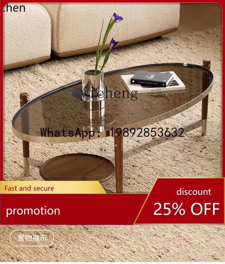HT  coffee table oval tempered glass  living room household tea table
