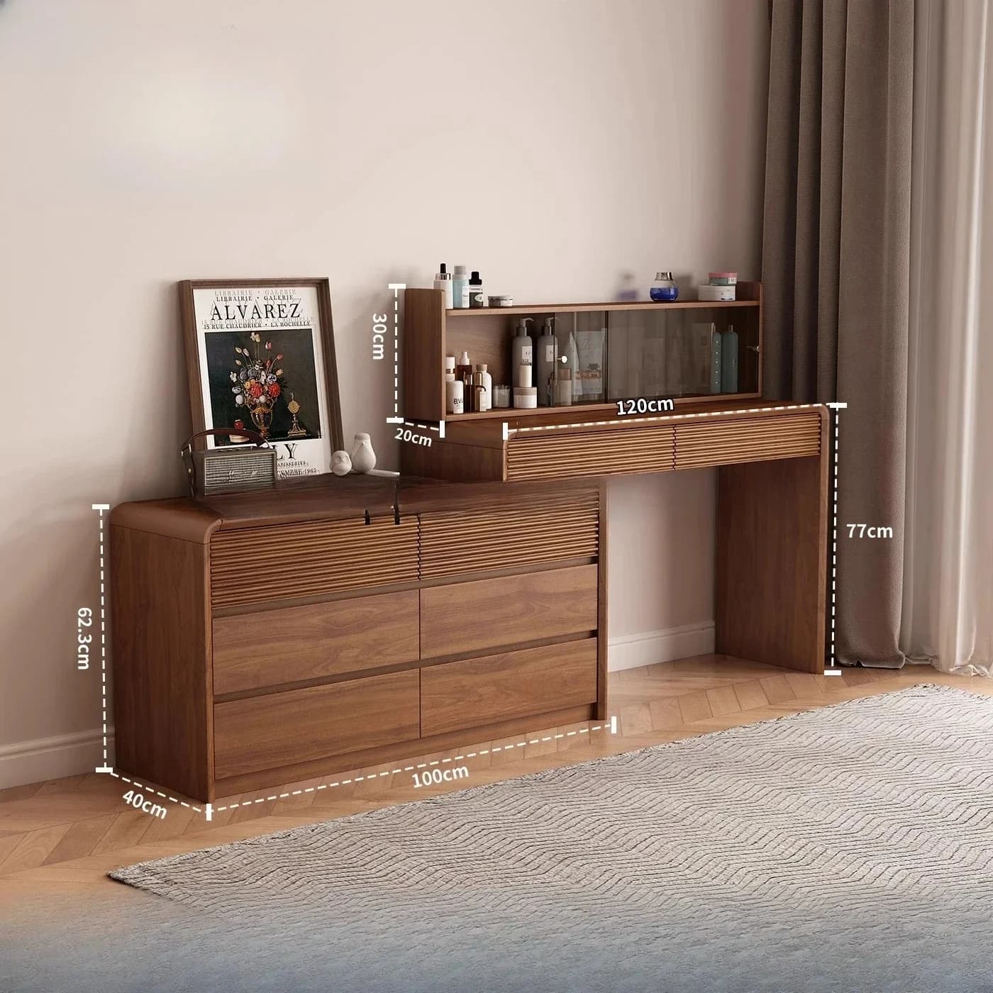 Solid Wood Dresser Chest Cabinet Integrated Small Apartment Retractable Makeup Tableb22D22