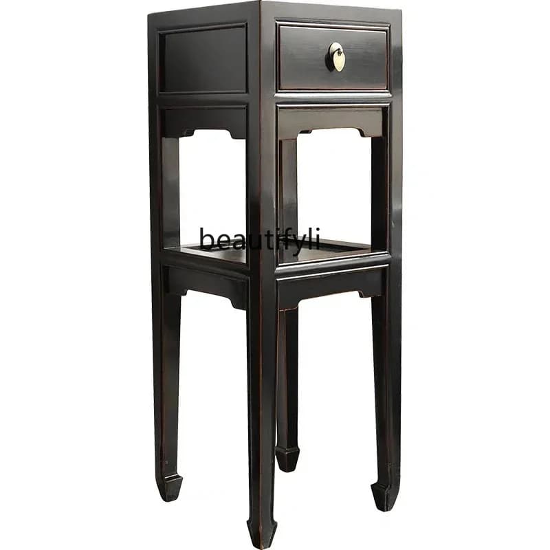 Neoclassical retro living room corner balcony solid wood flower rack rack new Chinese style