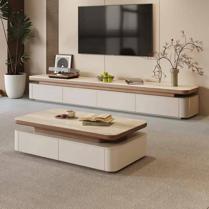 LH sintered stone coffee table, TV cabinet, vintage style, solid wood coffee table, table, living room furniture