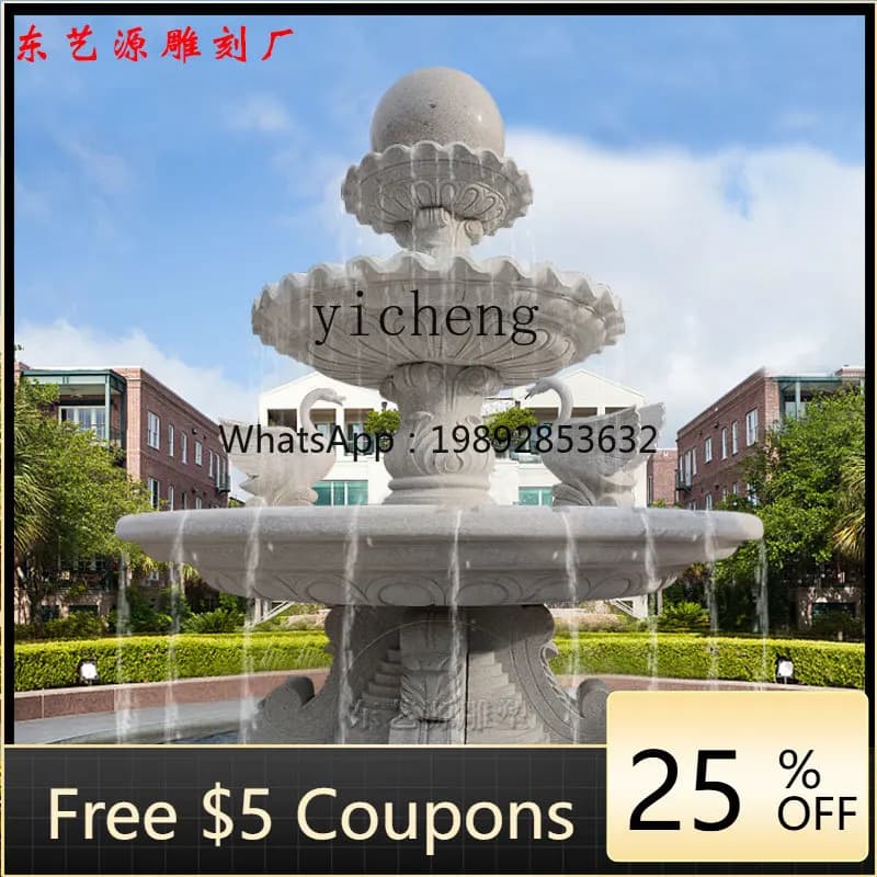 stone fountain outdoor courtyard child fish pond water feature large rockery fountain marble  ball flowing water ornament