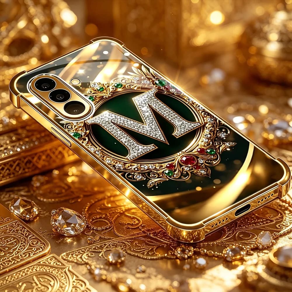 High-end diamond letter "M" Tempered Glass Fashion phone case for Samsung Galaxy S26/S25/S24/S23/S22/S21FE Ultra Plus Shockproof