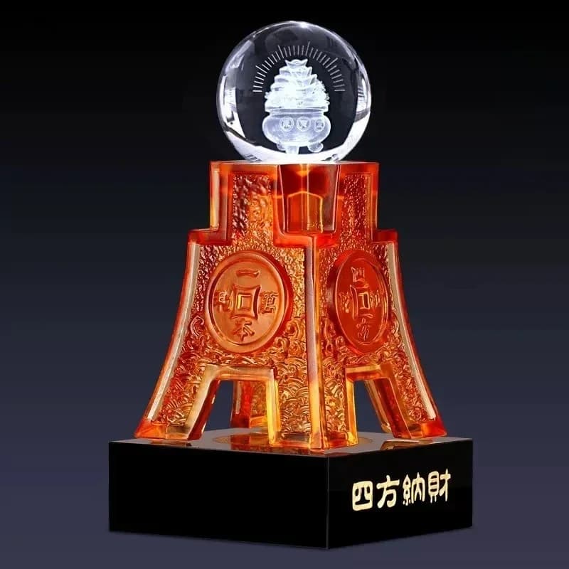 DSA Crystal Square Treasure Vase Ornament Craft Gift for Wealth Accumulation,Home Decoration, Housewarming, and Opening Ceremony