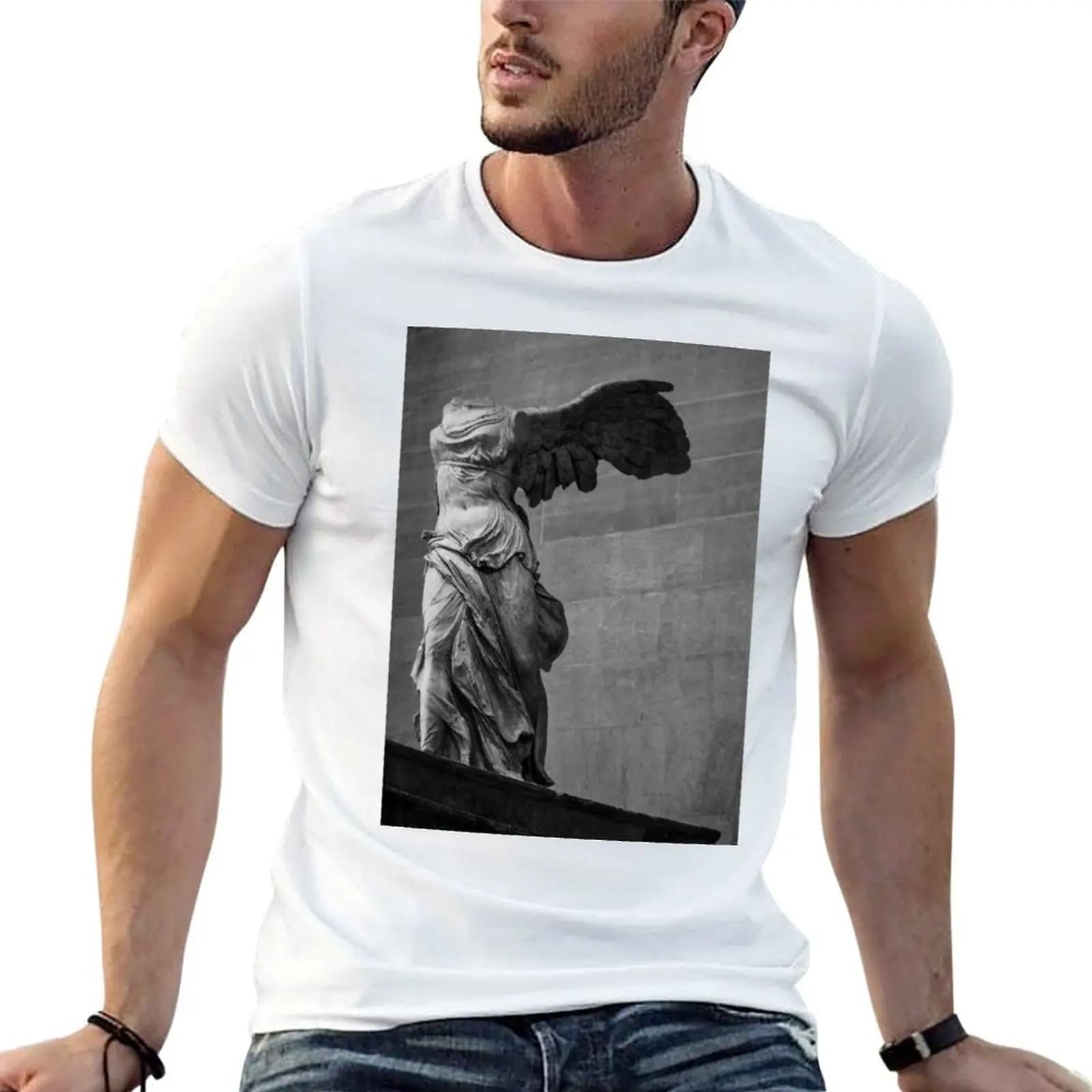 Winged Victory of Samothrace Black and White T-Shirt vintage anime shirt anime t shirts mens fashion