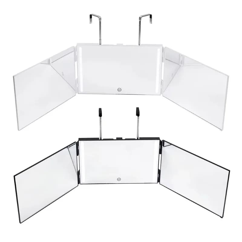 Portable self-cutting mirror 3-way mirror hair trifold makeup mirror with height-adjustable retractable hook