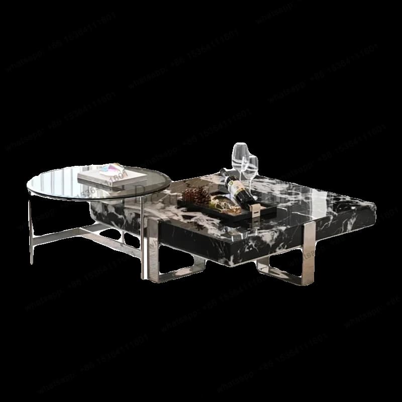 54Italian minimalist natural marble coffee table size apartment simple square coffee table combination