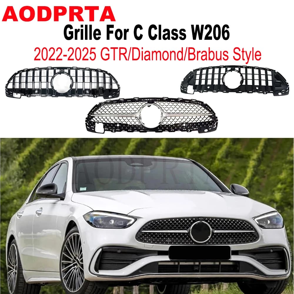 For Mercedes C Class W206 2022-2026 C180 C200 C220 Front Bumper Mesh Hood Grille Grill GTR Diamond Style