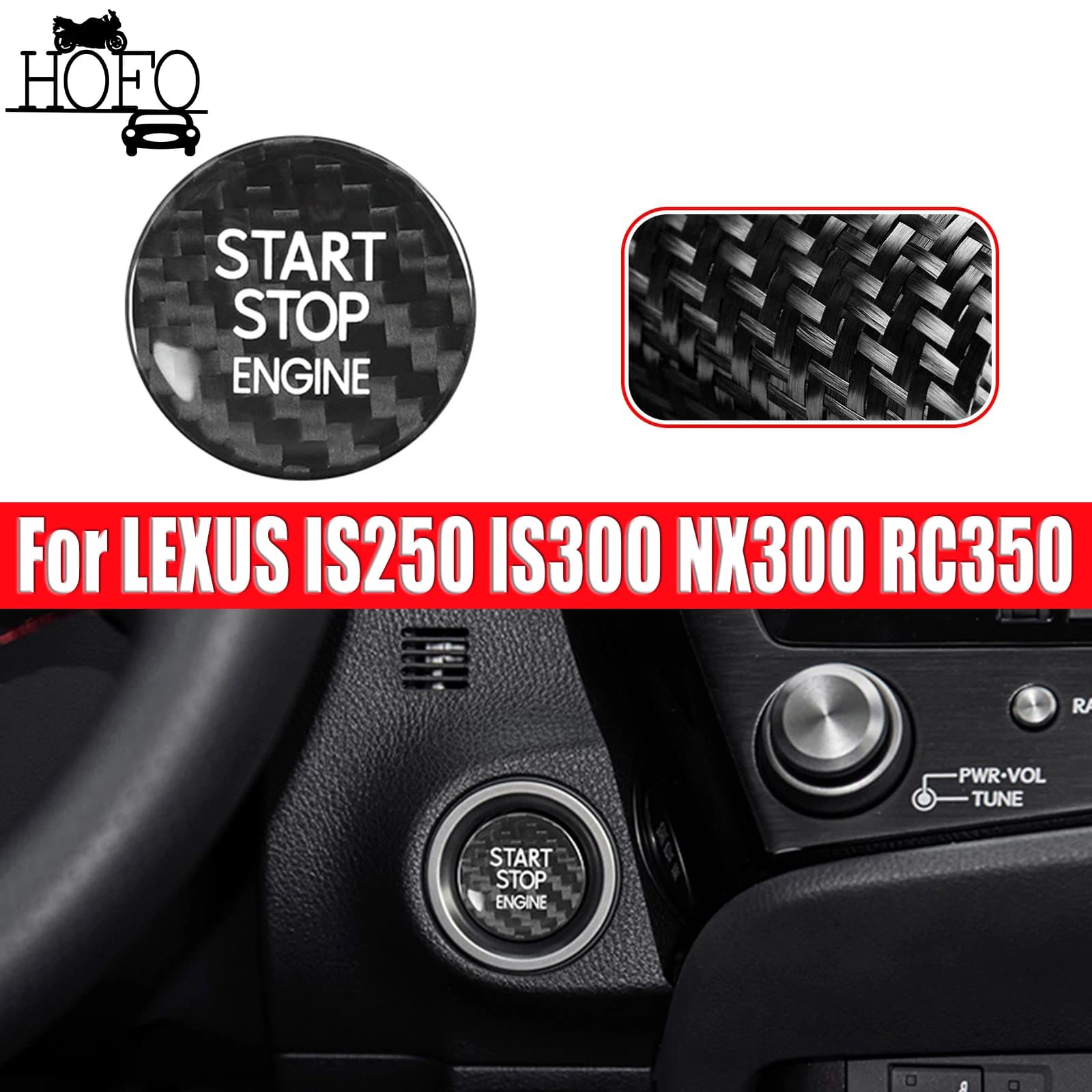 Real Carbon Fiber Car Engine Start Stop Button Cover For LEXUS IS250 IS300 RC350 NX200 NX300