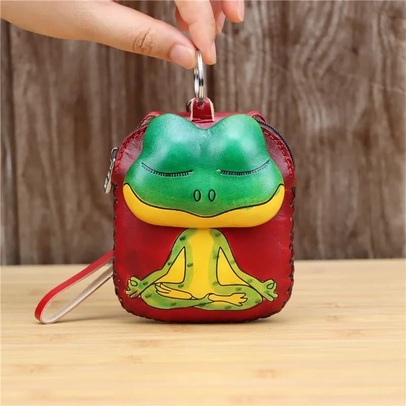 Handmade Head Layer Cowhide Small Frog Coin Purse Bag Creative Cute Clutch Card Bag Birthday Gift