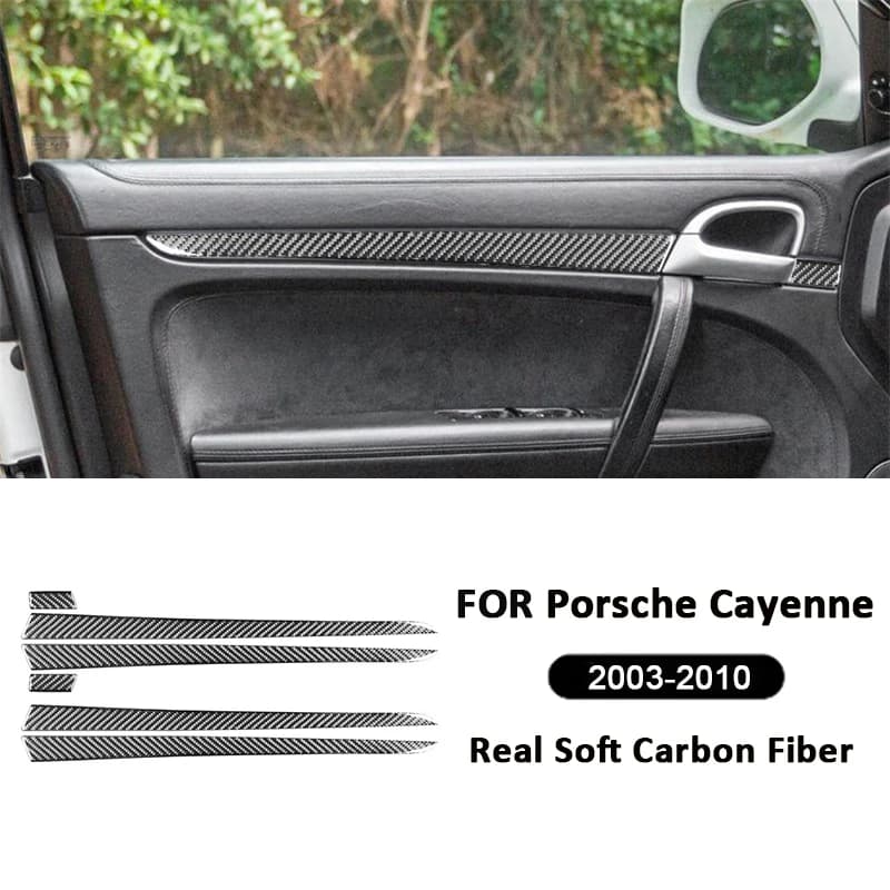 For Porsche Cayenne 2003-2010 Carbon Fiber Car Inner Door Panel Protection Trim Strips Decoration Sticker Interior Accessories